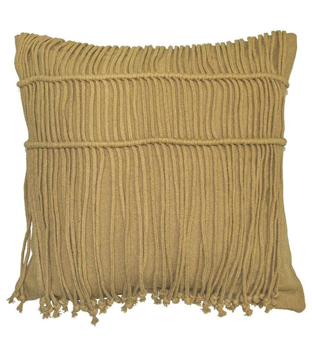 Capa de Almofada Macramê Cult Bege Artesanal com Franjas Decorativas de Algodão