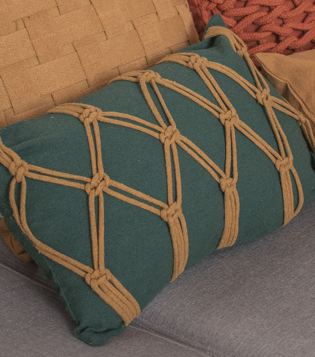 Capa de Almofada Macramê Trancelim Artesanal Reciclado Verde Musgo e Caramelo