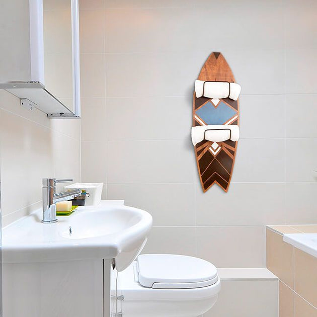 Porta Toalhas Prancha Surf Tribal Artesanal Decorativo Parede Madeira Design Único