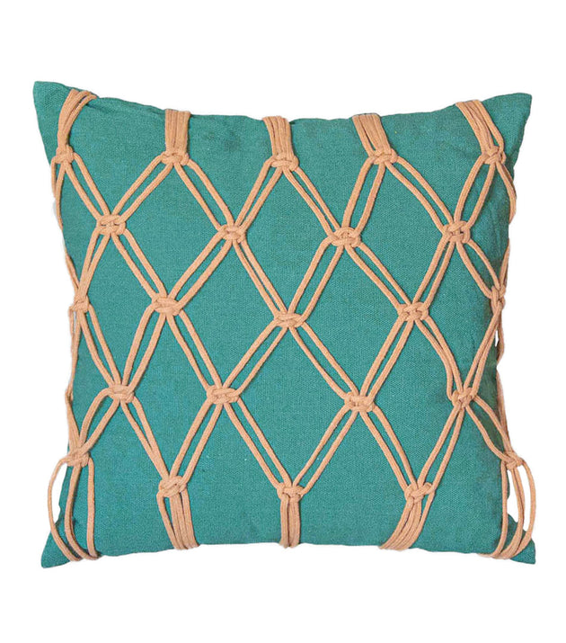 Capa de Almofada Macramê Artesanal Sustentável, Verde Musgo, Algodão Reciclado, Zíper Invisível