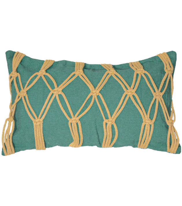 Capa de Almofada Macramê Trancelim Artesanal Reciclado Verde Musgo e Caramelo