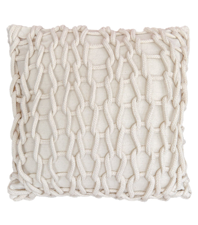 Capa de Almofada Decorativa Crochê Artesanal Bege, Algodão Reciclado, Conforto e Estilo