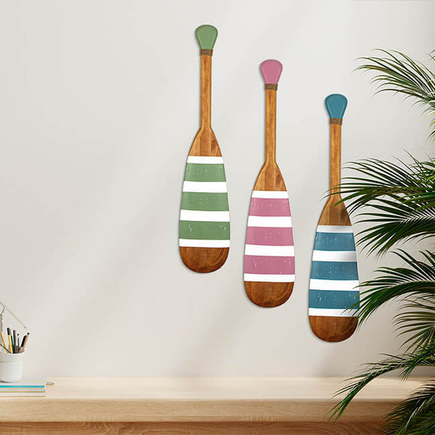 Remo Decorativo Artesanal Listrado em Madeira 70cm - Charme Náutico Praiano Único
