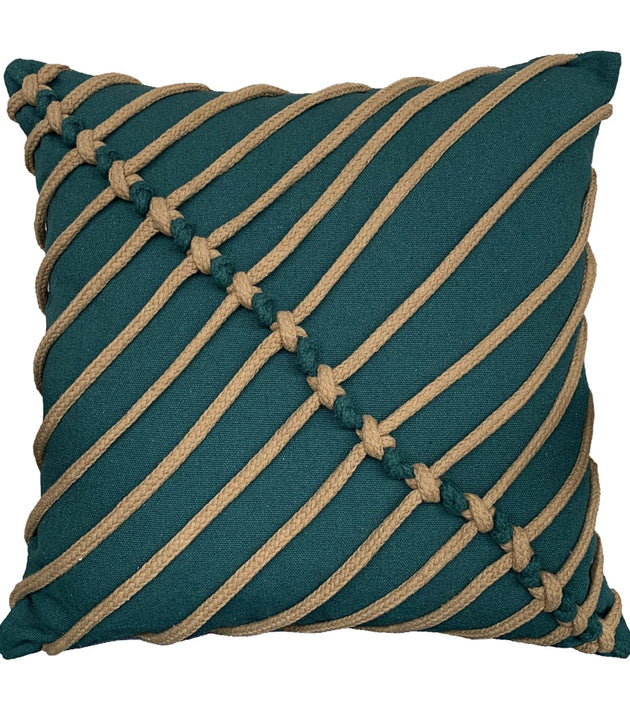 Capa de Almofada Decorativa Nó Invertido Reversível Verde e Bege Conforto