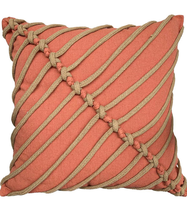 Capa de Almofada Nó Invertido Artesanal Caramelo 50x50cm Algodão Poliéster Decoração