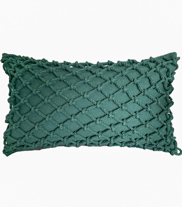 Capa de Almofada Macramê Artesanal Verde Esmeralda, Textura Corda Única para Decoração