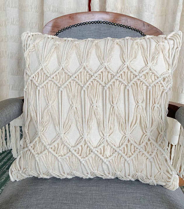 Capa de Almofada Macramê Mix Invertido 50x50 cm Cru