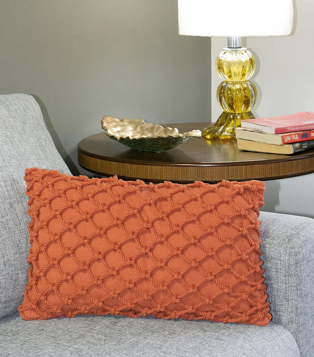 Capa de Almofada Macramê Artesanal Cor Telha: Textura Única, Algodão, Decoração