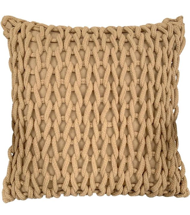 Capa Almofada Crochê Telha 50x50cm, Tecido Reciclado, Decoração Sustentável com Zíper