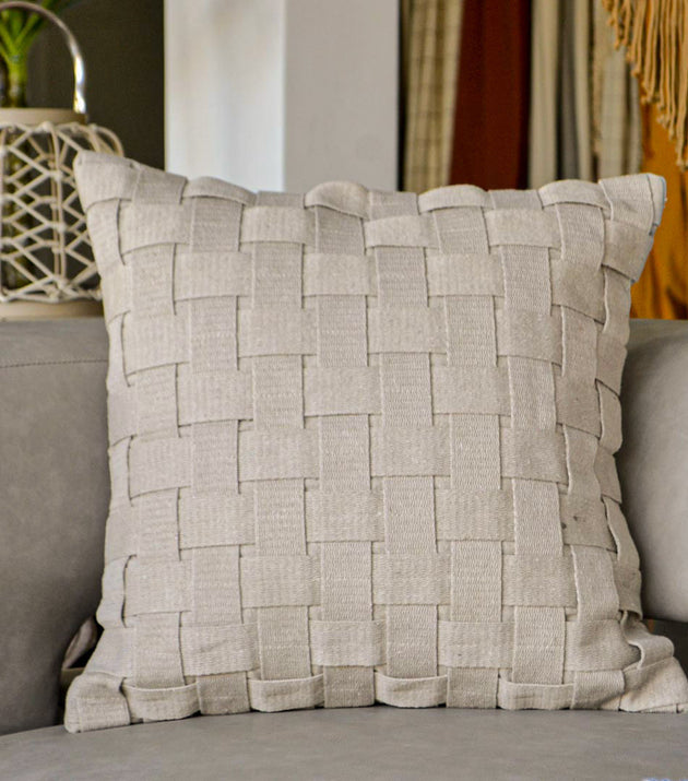 Capa de Almofada Trancê G Artesanal Algodão Reciclado Decorativa Grande Zíper Prático