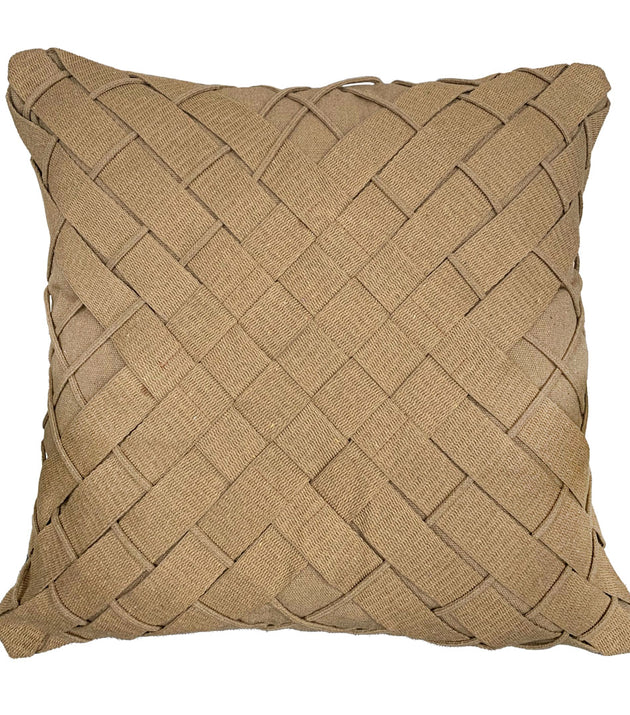 Capa de Almofada Trançado Diagonal Caramelo Santa Luzia - Elegância Artesanal Para Sofá