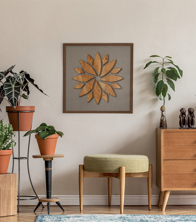 Quadro Artesanal Flor de Lótus Alto Relevo Decorativo para Casa Tukã