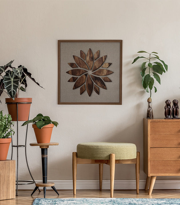 Quadro Artesanal Flor de Lótus Alto Relevo Decorativo para Casa Tukã