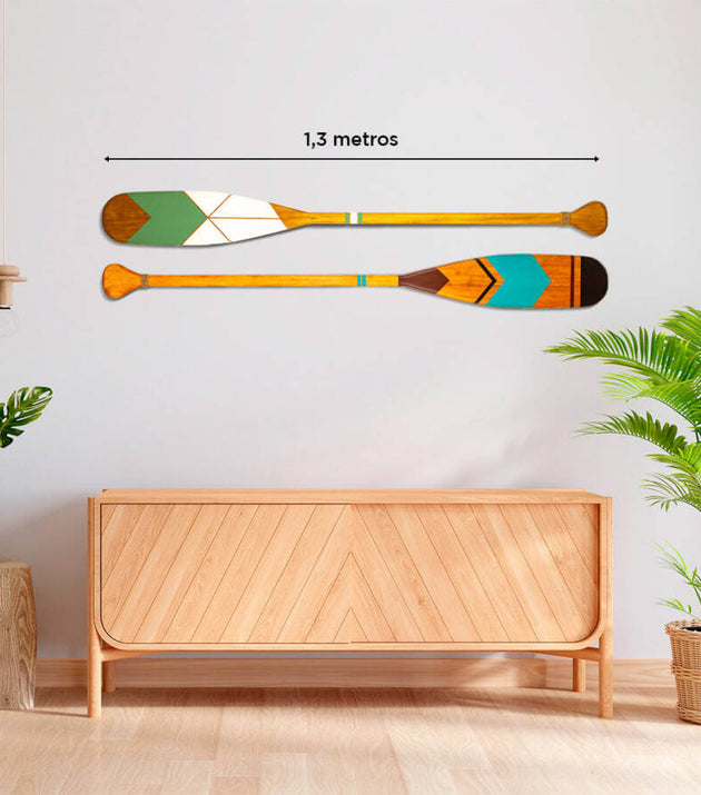 Kit 2 Remos Decorativos Canadenses Artesanais em Madeira: Pinturas C3 e C9 Exclusivas