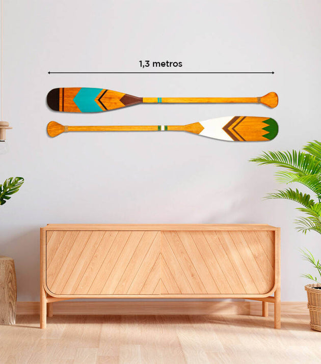 Kit 2 Remos Decorativos Canadenses Artesanais Madeira, Pinturas C7 e C9, Estilo Rústico-Moderno