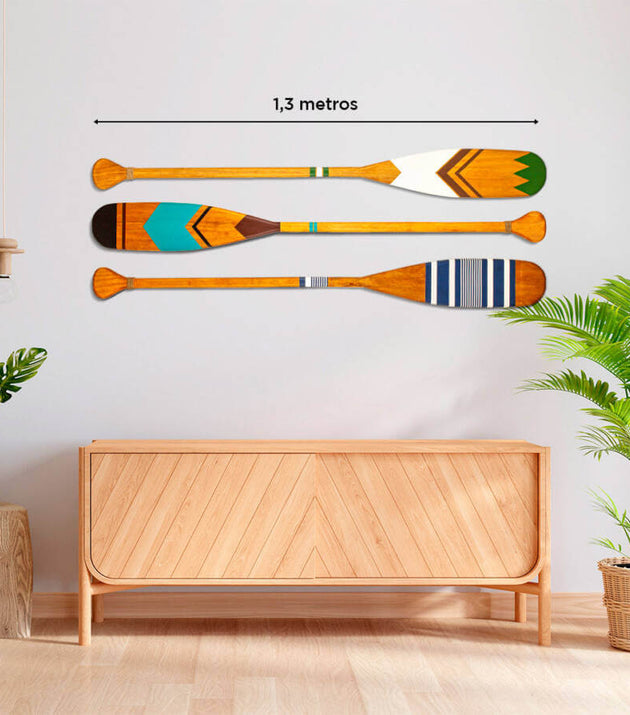 Kit 3 Remos Decorativos Canadenses Artesanais Madeira Natural Pinturas C7 C8 C9