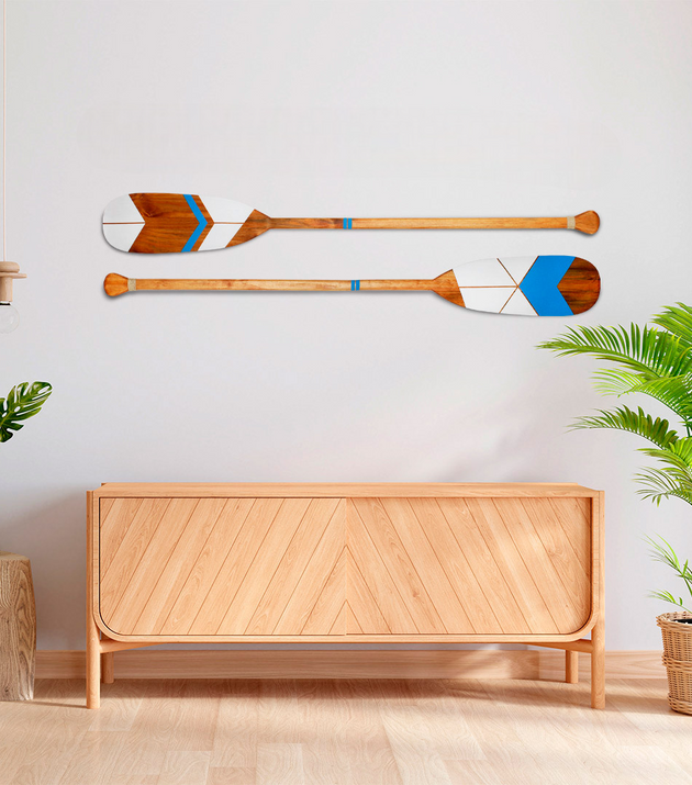 Kit 2 Remos Decorativos Tribais Artesanais Madeira Pinturas 07 e 09 Étnico