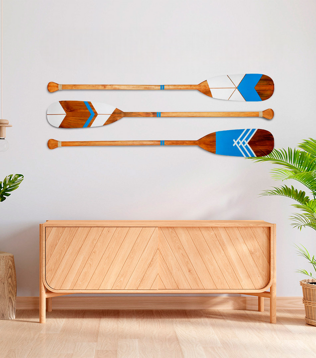 Kit 3 Remos Decorativos Artesanais em Madeira com Pinturas Tribais Étnicas