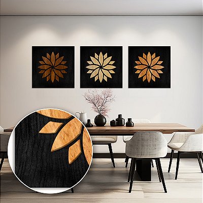 Quadro Artesanal Flor de Lótus Alto Relevo Decorativo para Casa Tukã