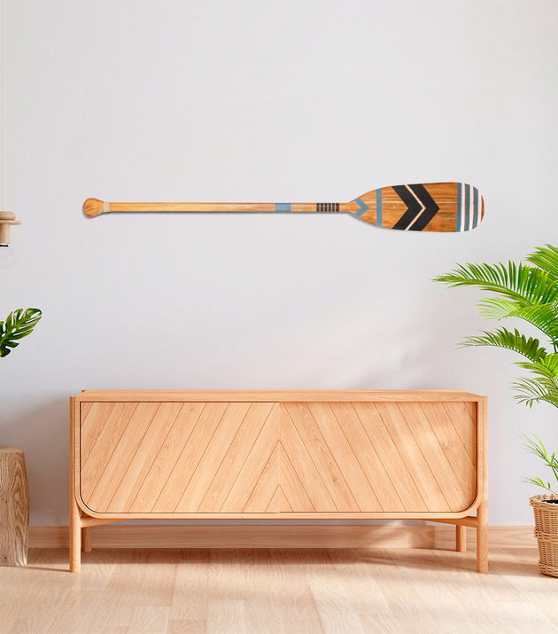 Remo Decorativo Tribal Artesanal de Madeira Natural para Parede - Pintura Exclusiva