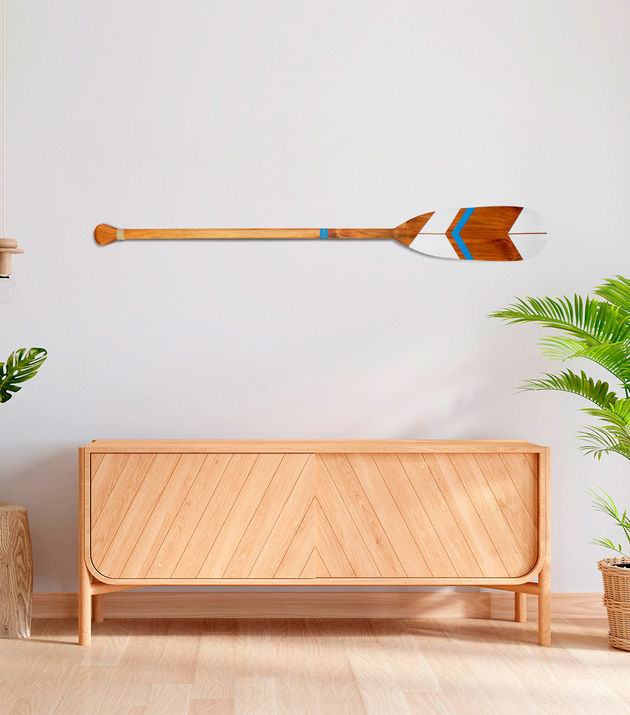 Remo Decorativo Tribal Artesanal Madeira Natural Pintura 09 para Decoração Náutica