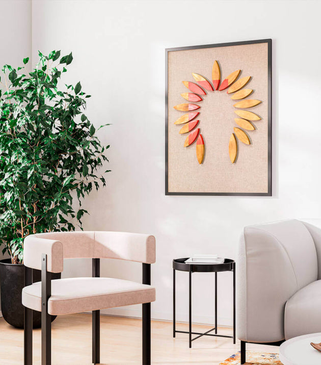 Quadro Mosaico Lenda Indígena Artesanal Madeira 80x62cm Decorativo Único Parede