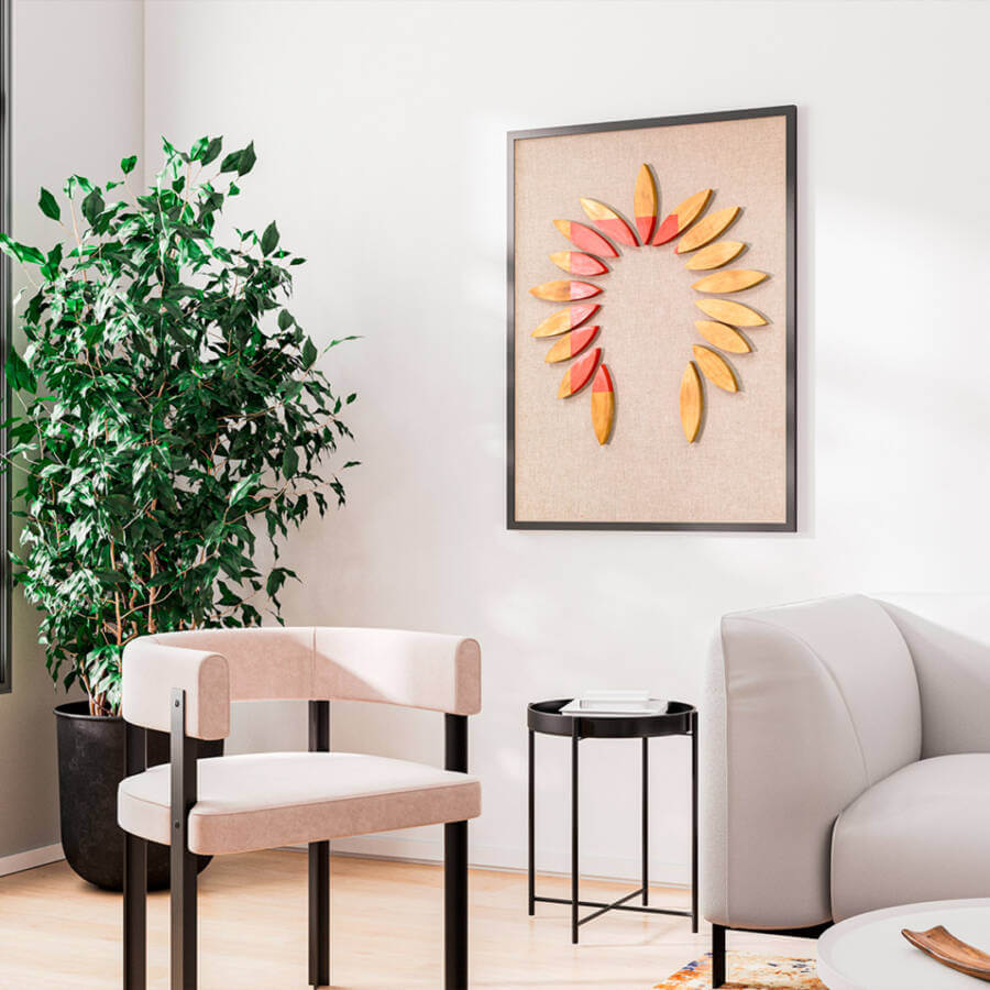 Quadro Mosaico Lenda Indígena Artesanal Madeira 80x62cm Decorativo Único Parede