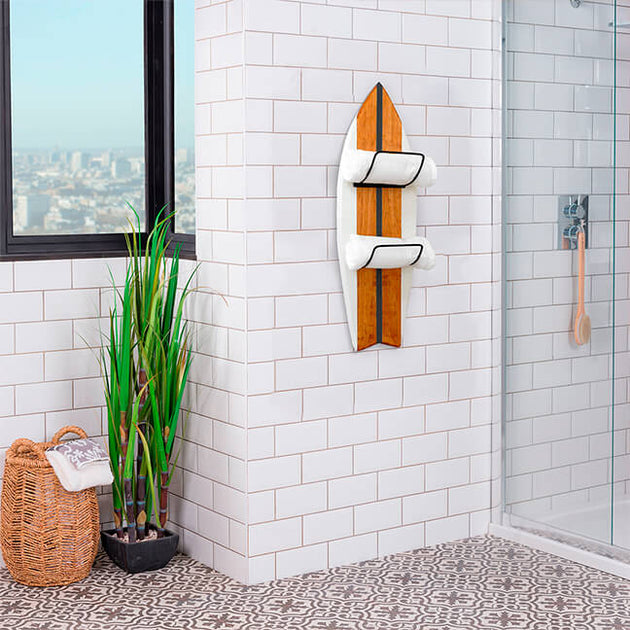 Porta Toalhas Cabideiro Decorativo Prancha de Surf Artesanal Madeira 78cm Estilo Praiano