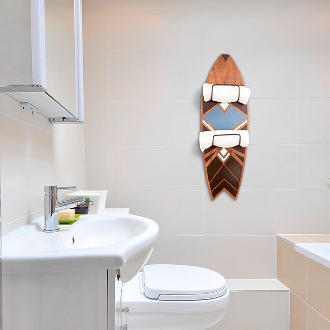 Porta Toalhas Prancha Surf Tribal Artesanal Decorativo Parede Madeira Design Único