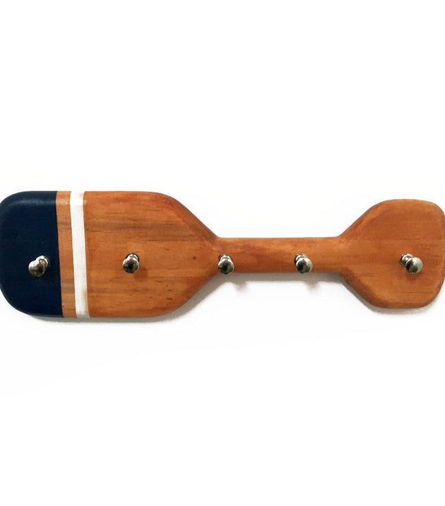 Porta Chaves Decorativo Remo Azul Artesanal Marítimo Parede Madeira 30x8cm