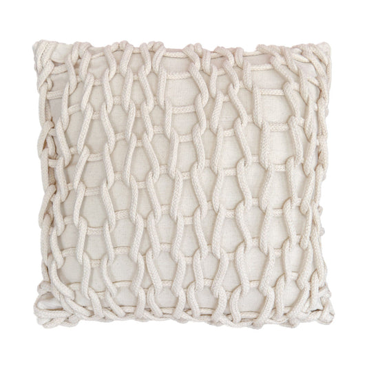 Capa de Almofada Decorativa Crochê Artesanal Bege, Algodão Reciclado, Conforto e Estilo