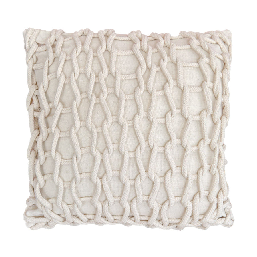 Capa de Almofada Decorativa Crochê Artesanal Bege, Algodão Reciclado, Conforto e Estilo