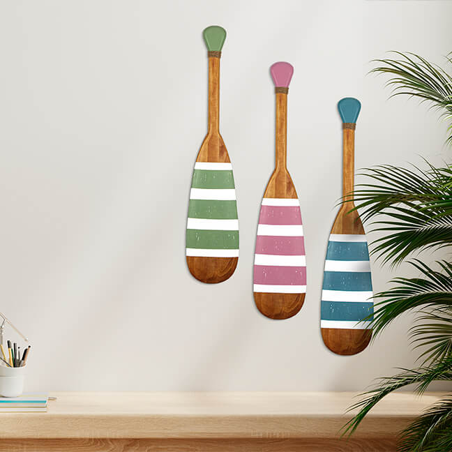 Remo Decorativo Artesanal Listrado em Madeira 70cm - Charme Náutico Praiano Único