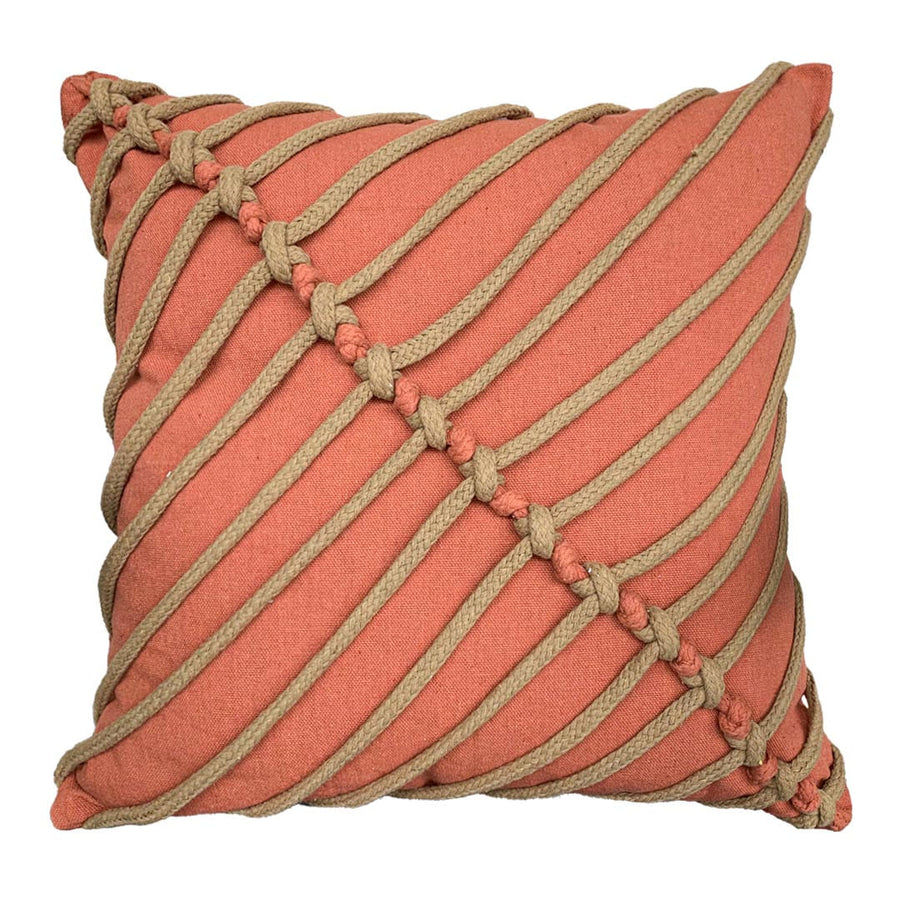 Capa de Almofada Nó Invertido Artesanal Caramelo 50x50cm Algodão Poliéster Decoração