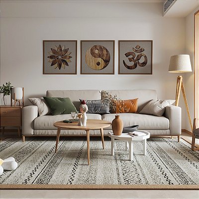 Kit 3 Quadros Artesanais Alto Relevo 60x60 Om Yin Yang Buda Decoração