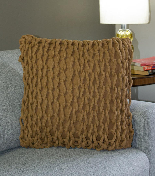Capa Almofada Crochê Telha 50x50cm, Tecido Reciclado, Decoração Sustentável com Zíper