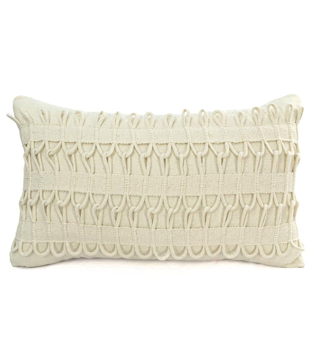 Capa de Almofada Retangular Corrente Santa Luzia Algodão Reciclado Cru Decorativa Artesanal