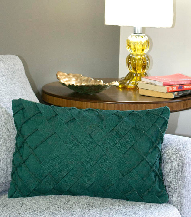 Capa de Almofada Trançê Diagonal Verde Retangular: Conforto Artesanal Sustentável para Decoração Elegante