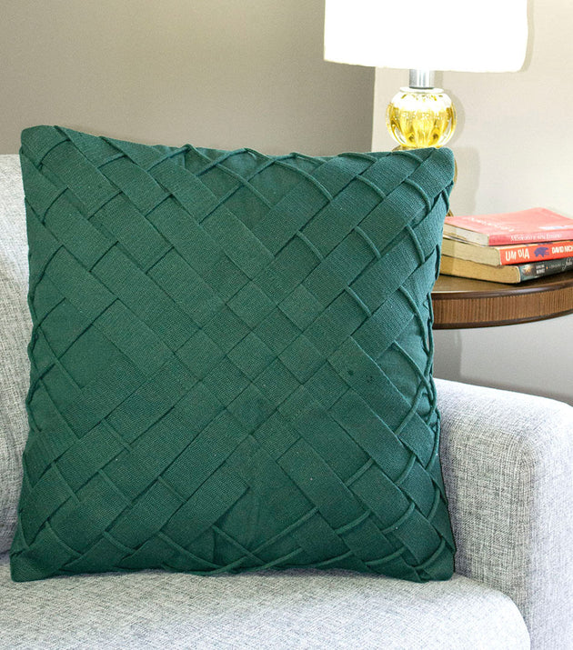 Capa Almofada Trançado Diagonal Verde Luxuosa Decoração Sofisticada Conforto Lar