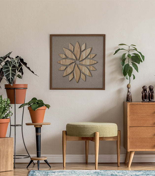 Quadro Artesanal Flor de Lótus Alto Relevo Decorativo para Casa Tukã