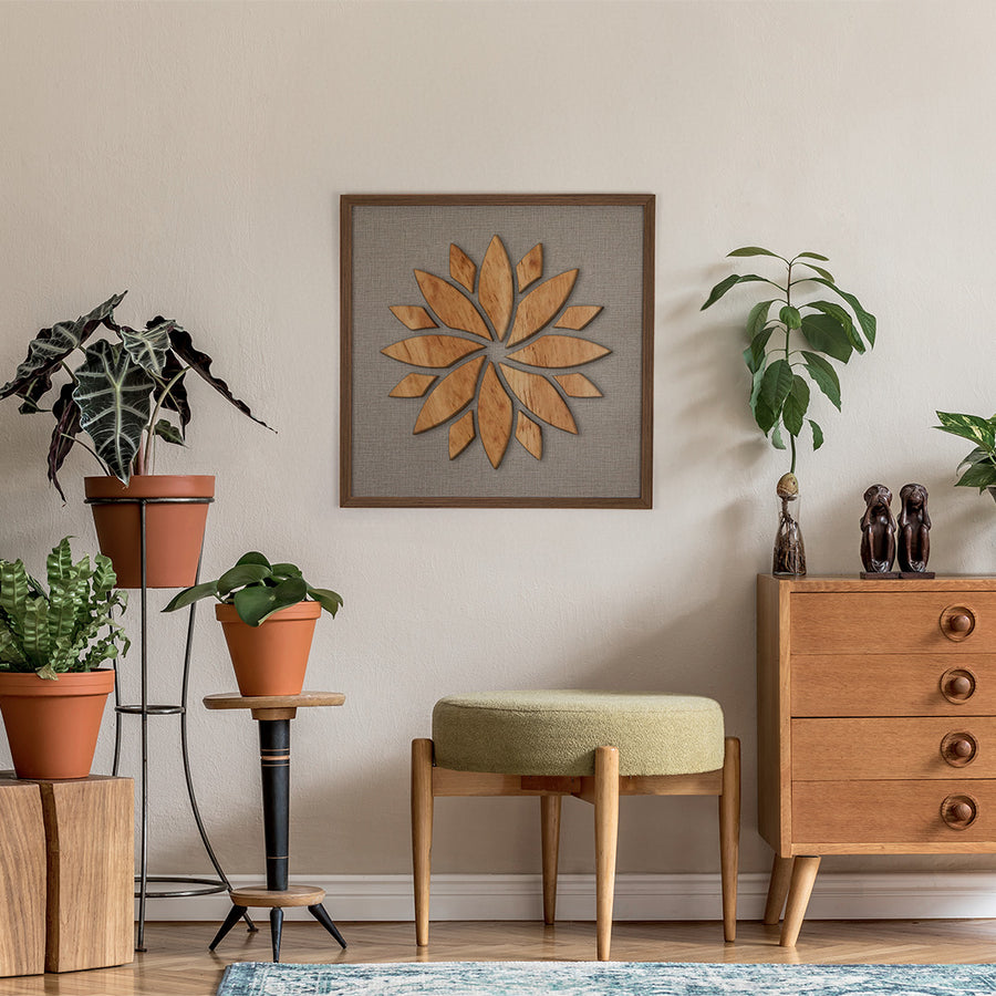 Quadro Artesanal Flor de Lótus Alto Relevo Decorativo para Casa Tukã