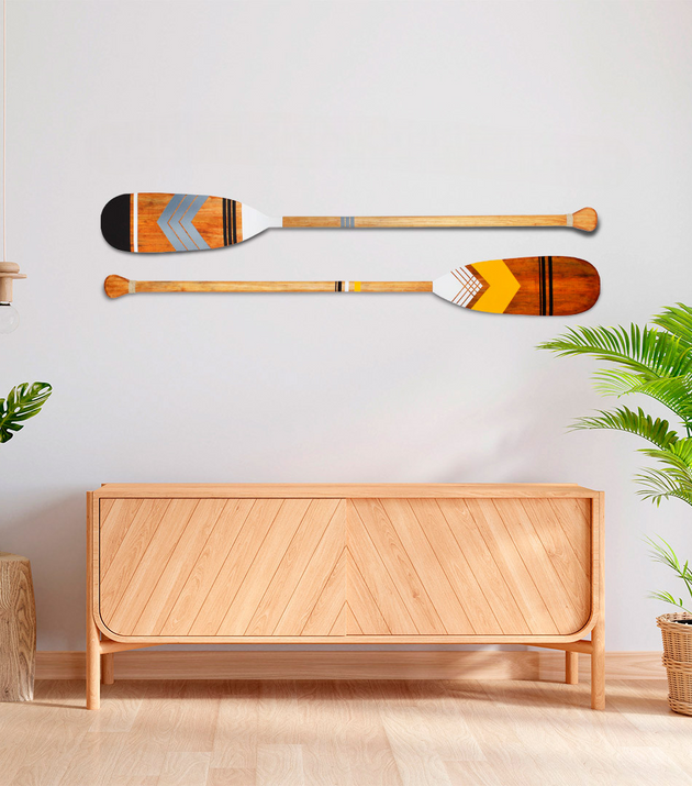 Kit 2 Remos Decorativos Tribais Artesanais Madeira | Pinturas Únicas 01 e 03