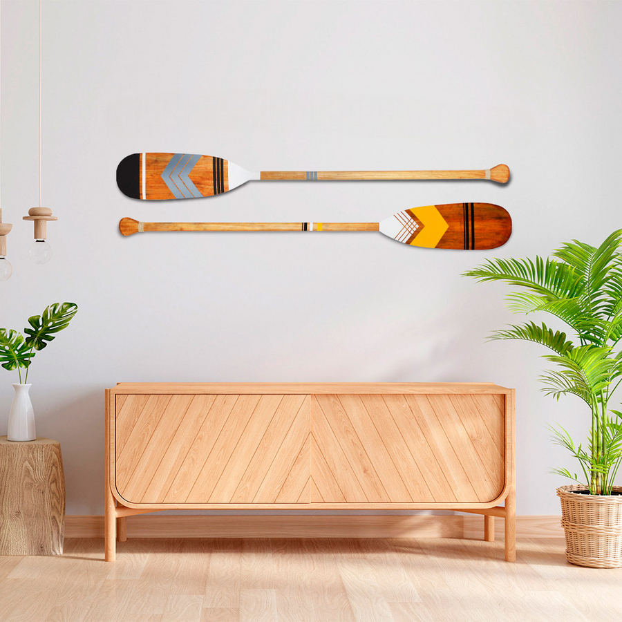 Kit 2 Remos Decorativos Tribais Artesanais Madeira | Pinturas Únicas 01 e 03