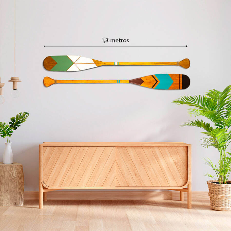 Kit 2 Remos Decorativos Canadenses Artesanais em Madeira: Pinturas C3 e C9 Exclusivas