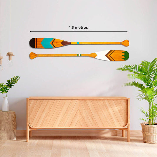 Kit 2 Remos Decorativos Canadenses Artesanais Madeira, Pinturas C7 e C9, Estilo Rústico-Moderno