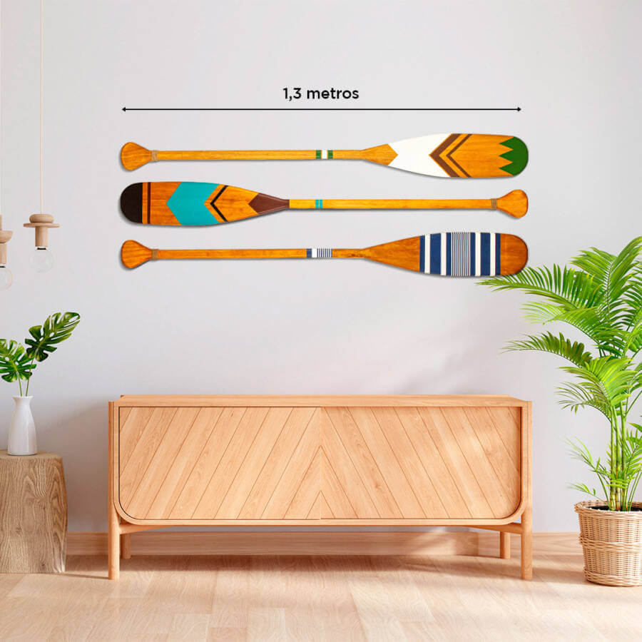 Kit 3 Remos Decorativos Canadenses Artesanais Madeira Natural Pinturas C7 C8 C9