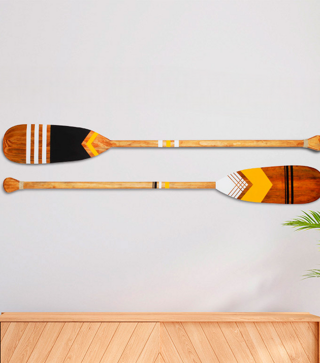 Kit Remos Decorativos Tribais Artesanais em Madeira para Parede Casa Tukã