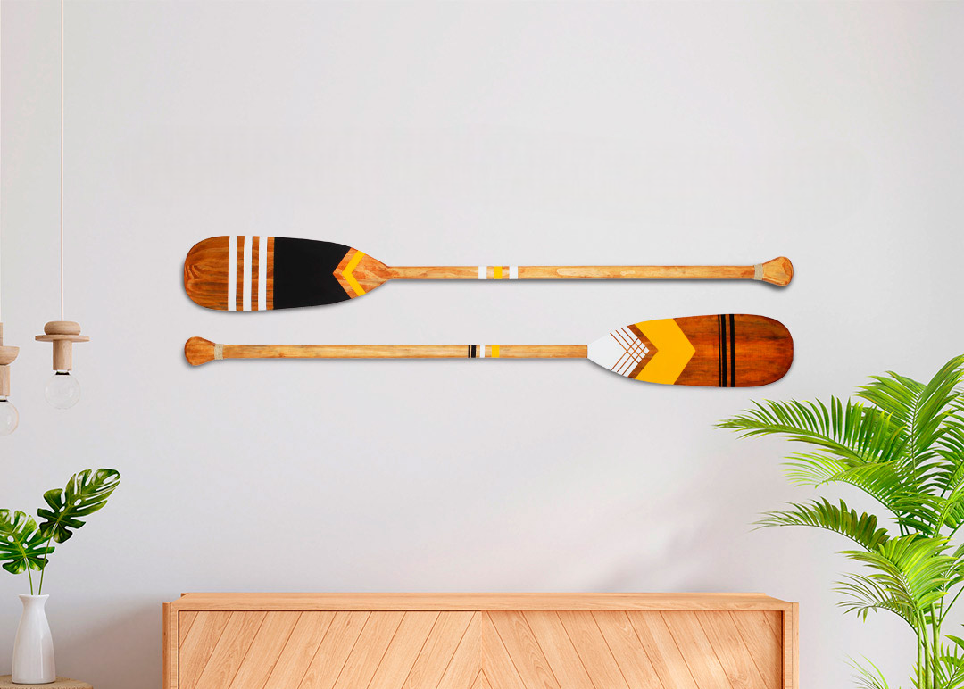 Kit Remos Decorativos Tribais Artesanais em Madeira para Parede Casa Tukã