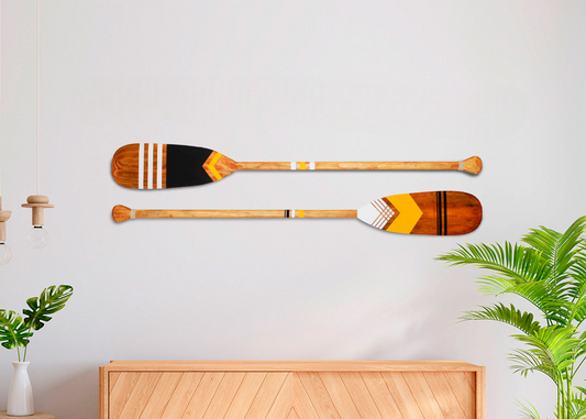 Kit Remos Decorativos Tribais Artesanais em Madeira para Parede Casa Tukã