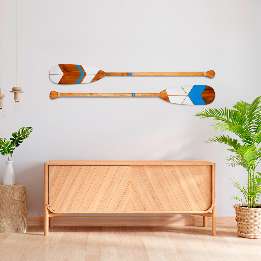 Kit 2 Remos Decorativos Tribais Artesanais Madeira Pinturas 07 e 09 Étnico